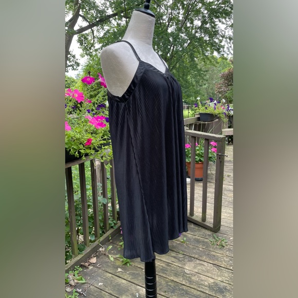 Black Satin Accordion Pleated Adonna Slip Dress Sz Small - Picture 4 of 7